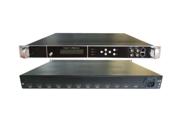 HD244-12  12 x HDMI Input, HD MPEG4 modulator with 4 x DVBT carriers out, and IP in and out.