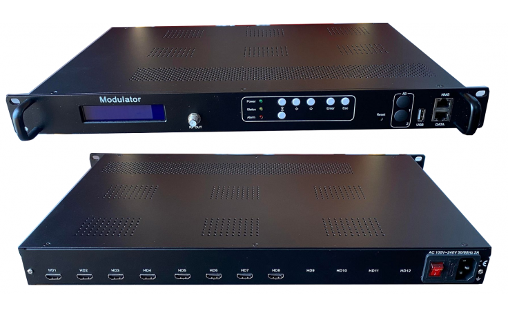 HD244-8  8 x HDMI Input, HD MPEG4 modulator with 4 x DVBT carriers out, and IP in and out.