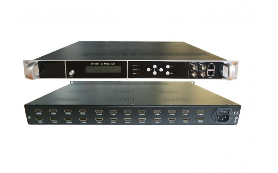 HD244-20  20 x HDMI Input, HD MPEG4 modulator with 8 x DVBT carriers out, and IP in and out.