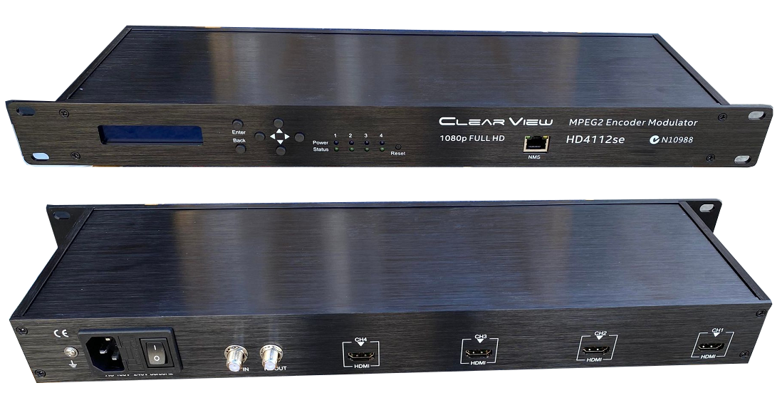 ClearView Low Cost HD4112se Quad HD MPEG2 DVBT Modulator 4RF Carriers Out- Web GUI and LCD Control!